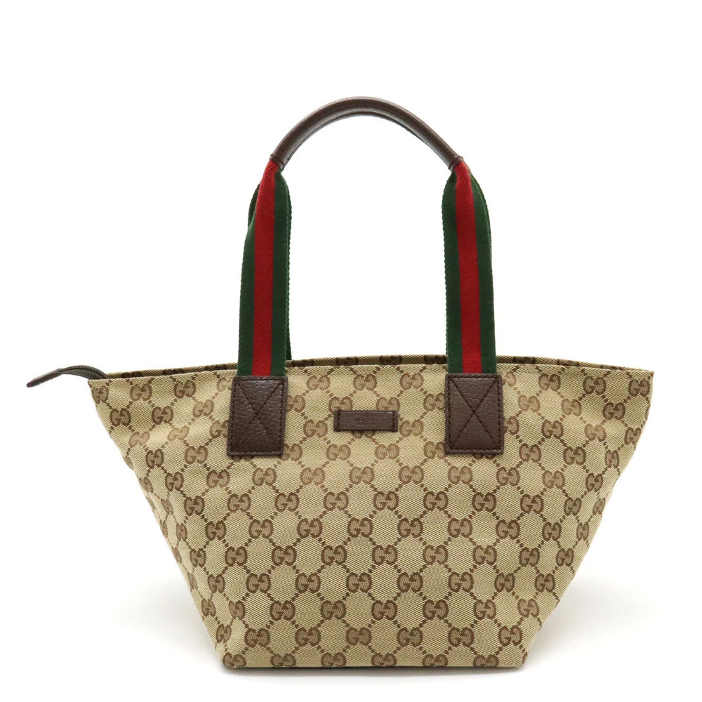 Gucci GG Canvas Sherry Tote Bag Handbag Leather Beige Brown Cream Red Green